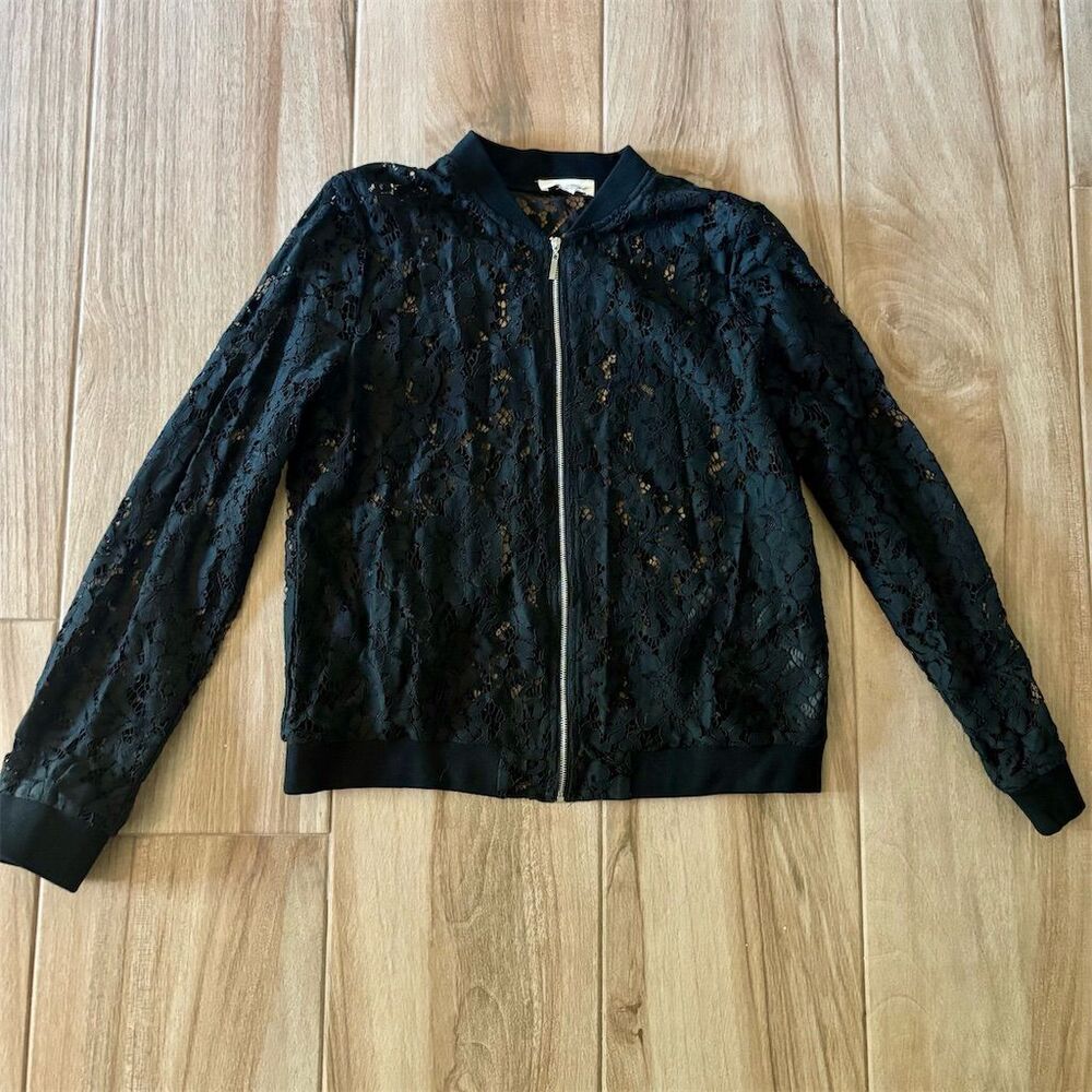ee:some Women's Black Lace Bomber Jacket Size L Long Sleeve Casual